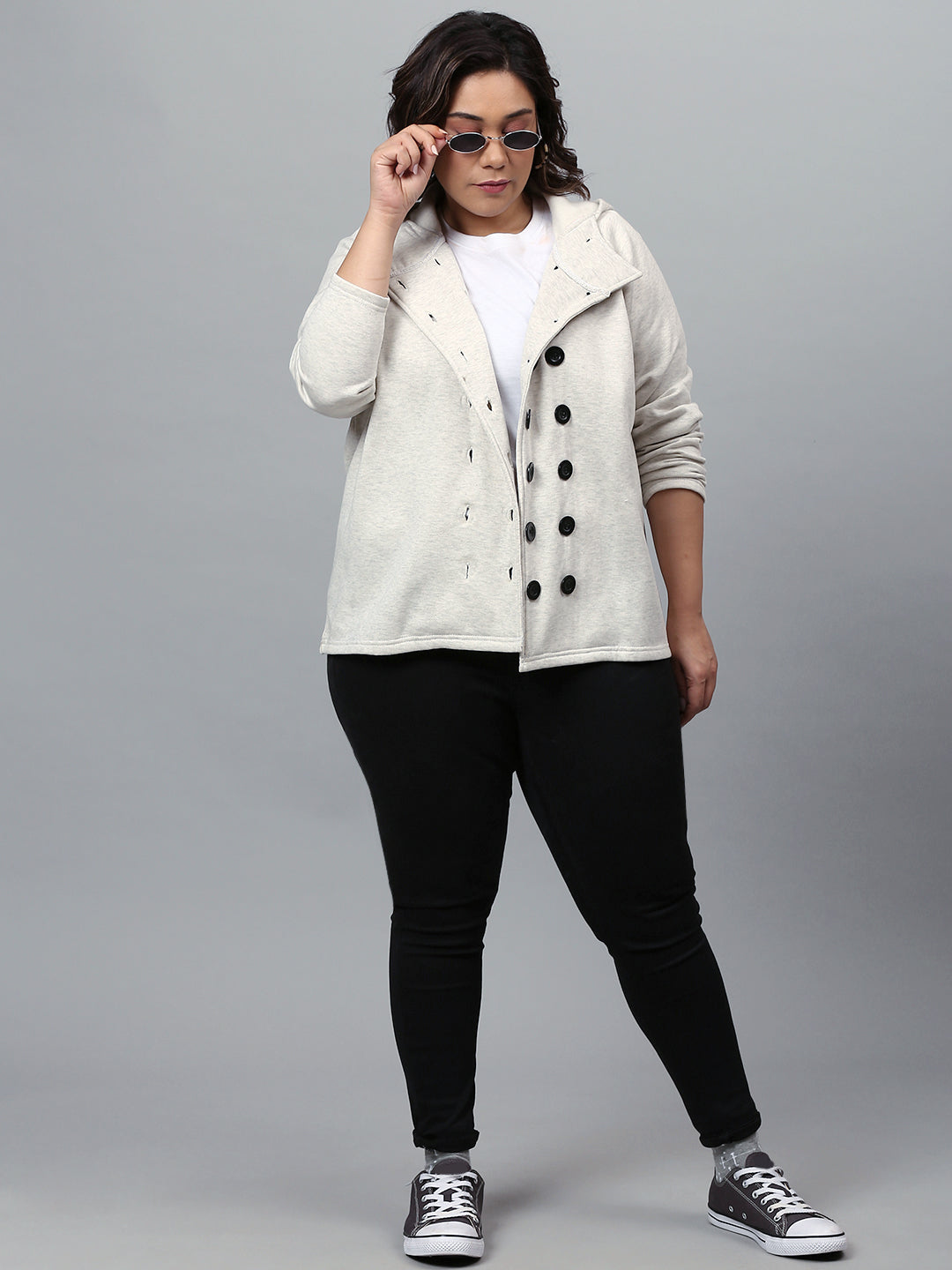 PLUS SIZE WOMEN SOLID STYLISH CASUAL JACKET