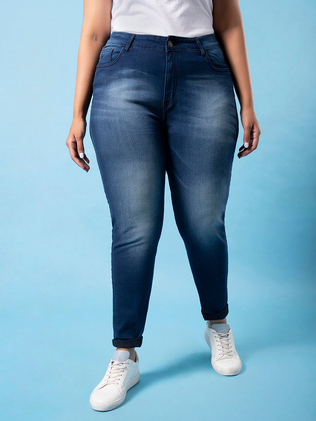 Shaded Casual Navy Blue Jeans