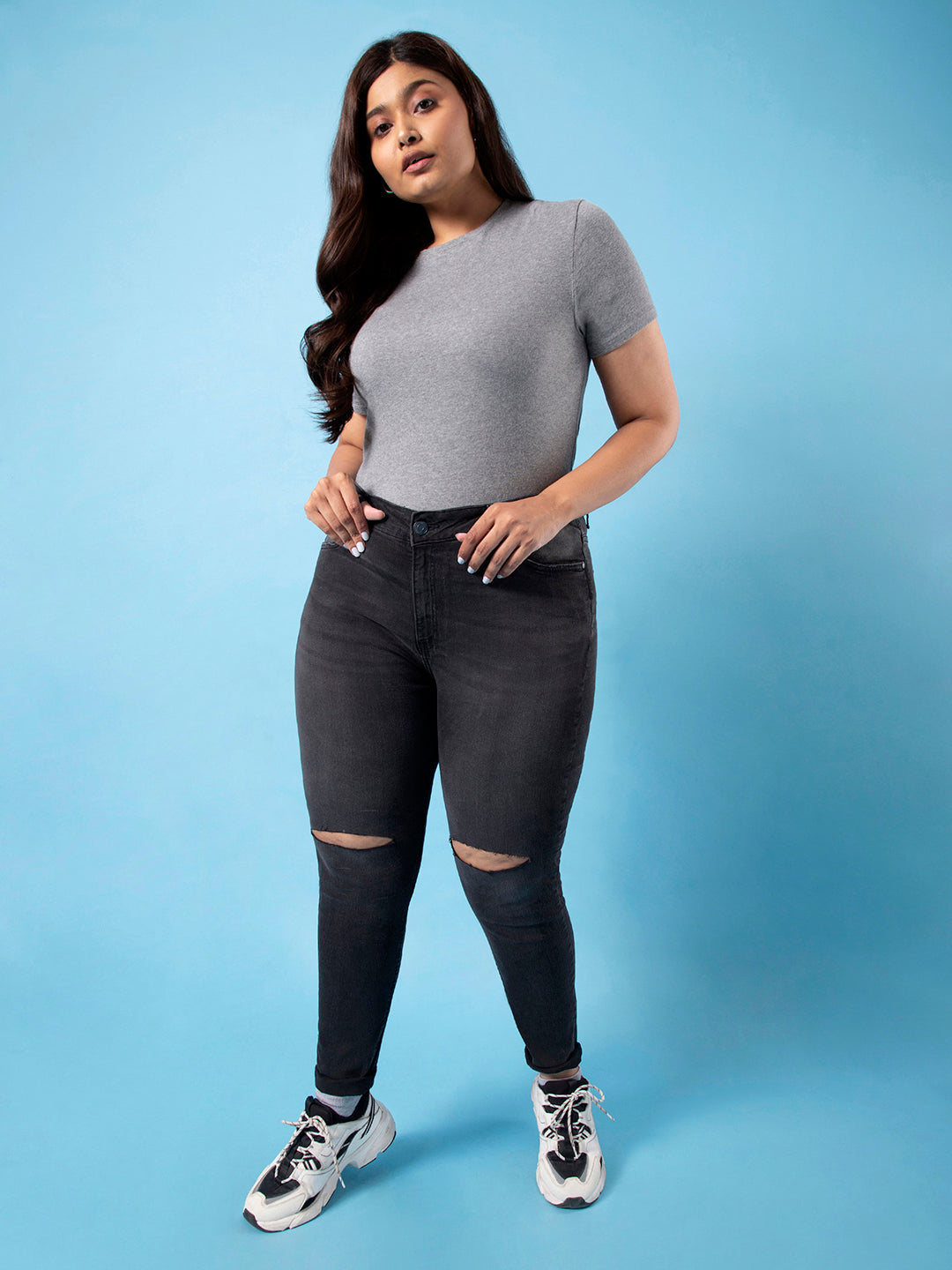 Stylish Torn Casual Black Jeans