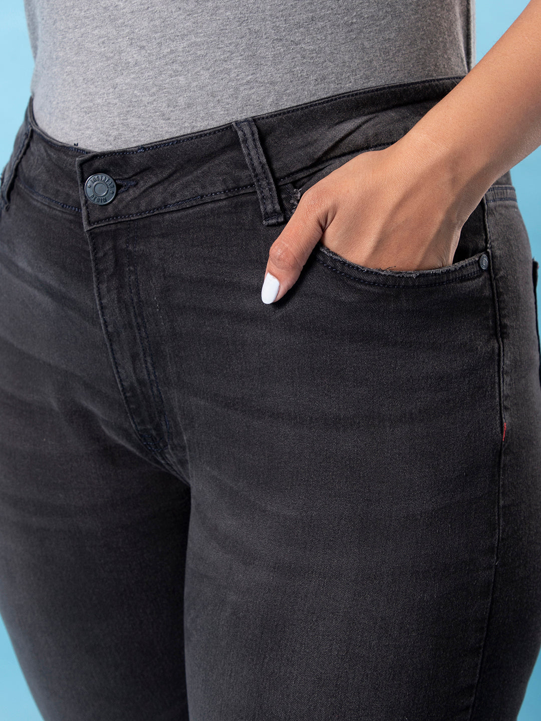 PLUS SIZE WOMEN STYLISH TORN CASUAL BLACK JEANS