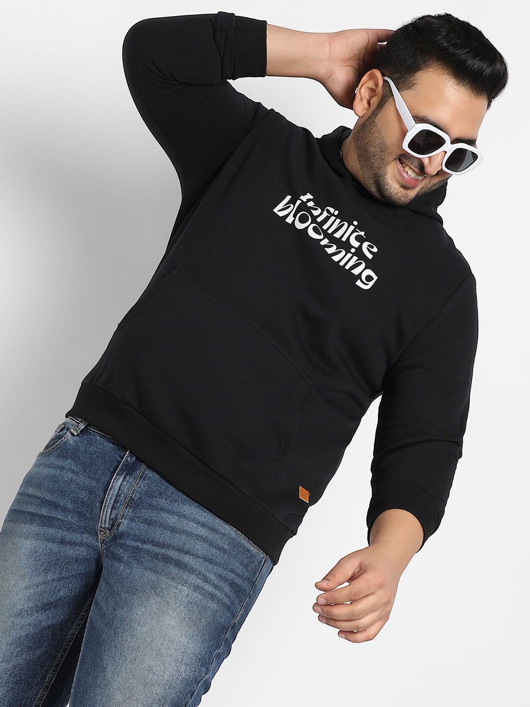 Black Infinite Blooming Hoodie With Kangaroo Pocket