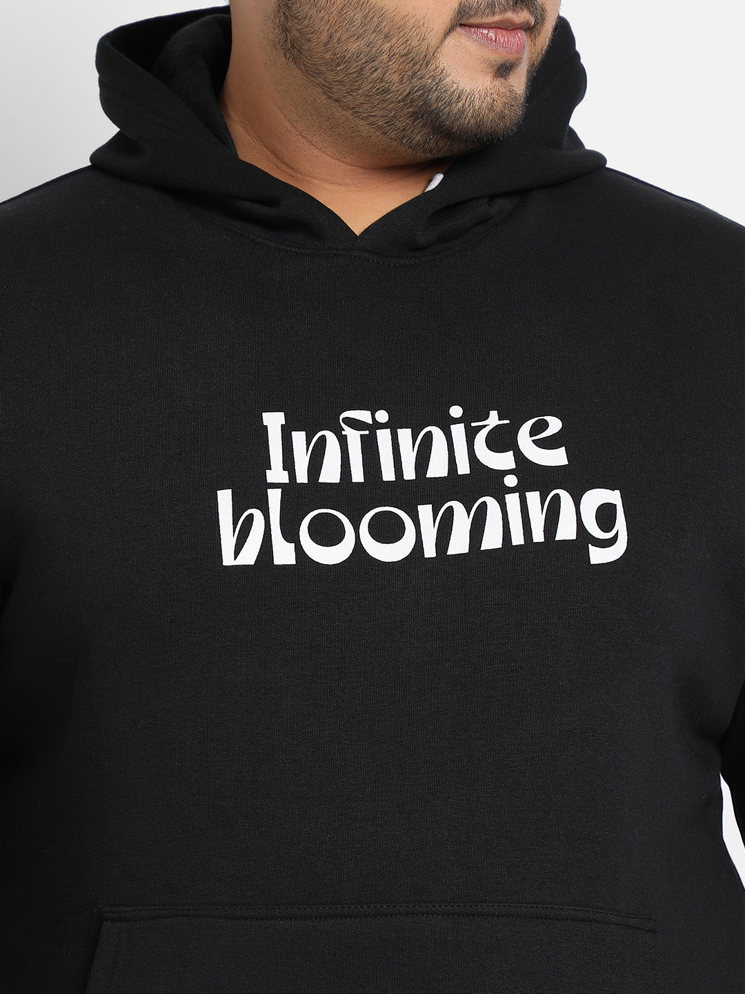 Plus Size Men's Black Infinite Blooming Hoodie With Kangaroo Pocket