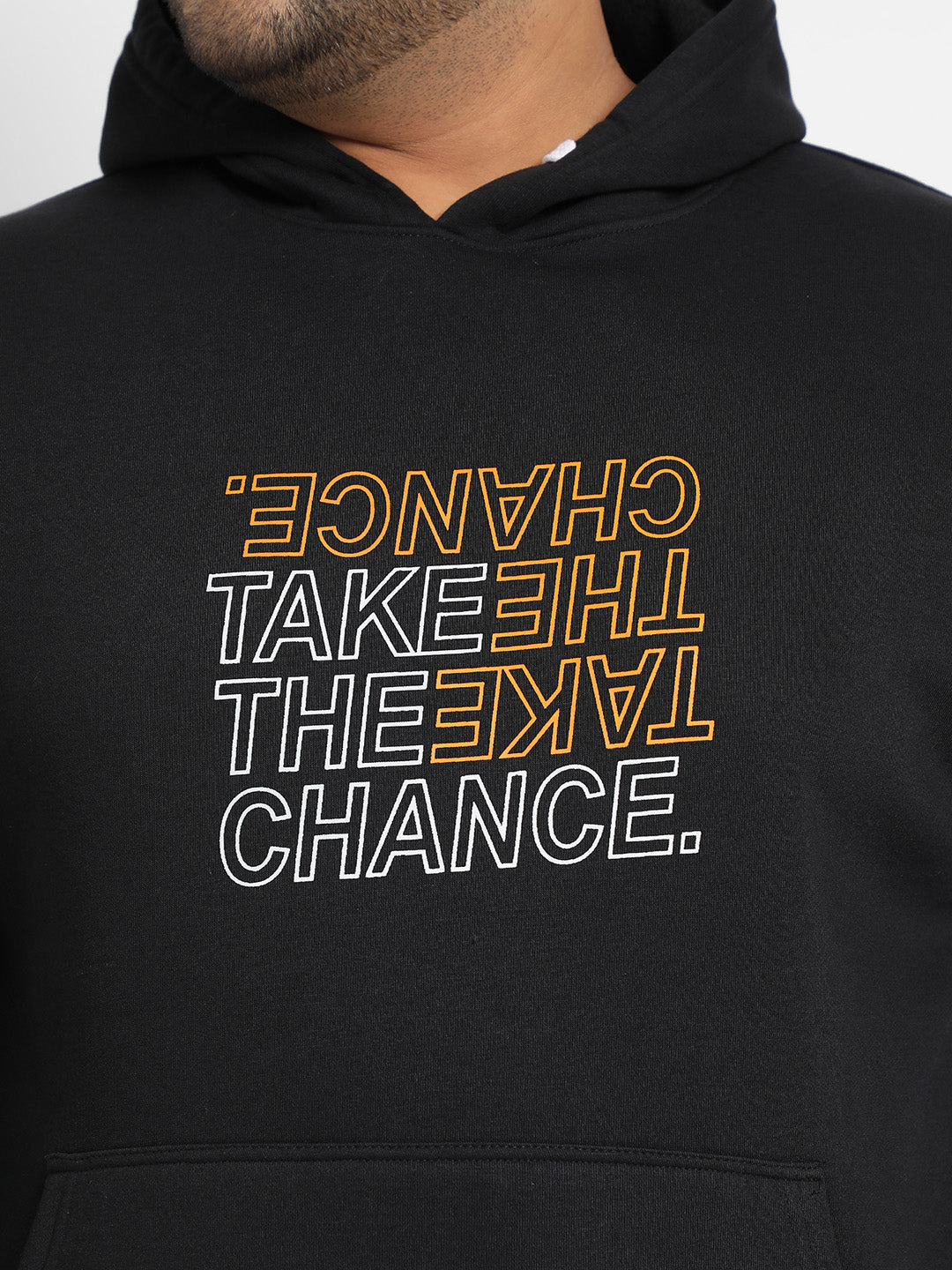 Plus Size Men's Black Take The Chance With Kangaroo Pocket