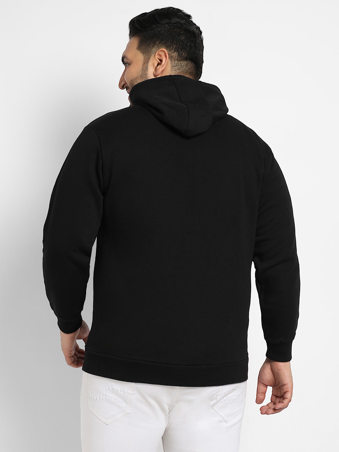 Black Zip-Front Hoodie With Contrast Drawstring