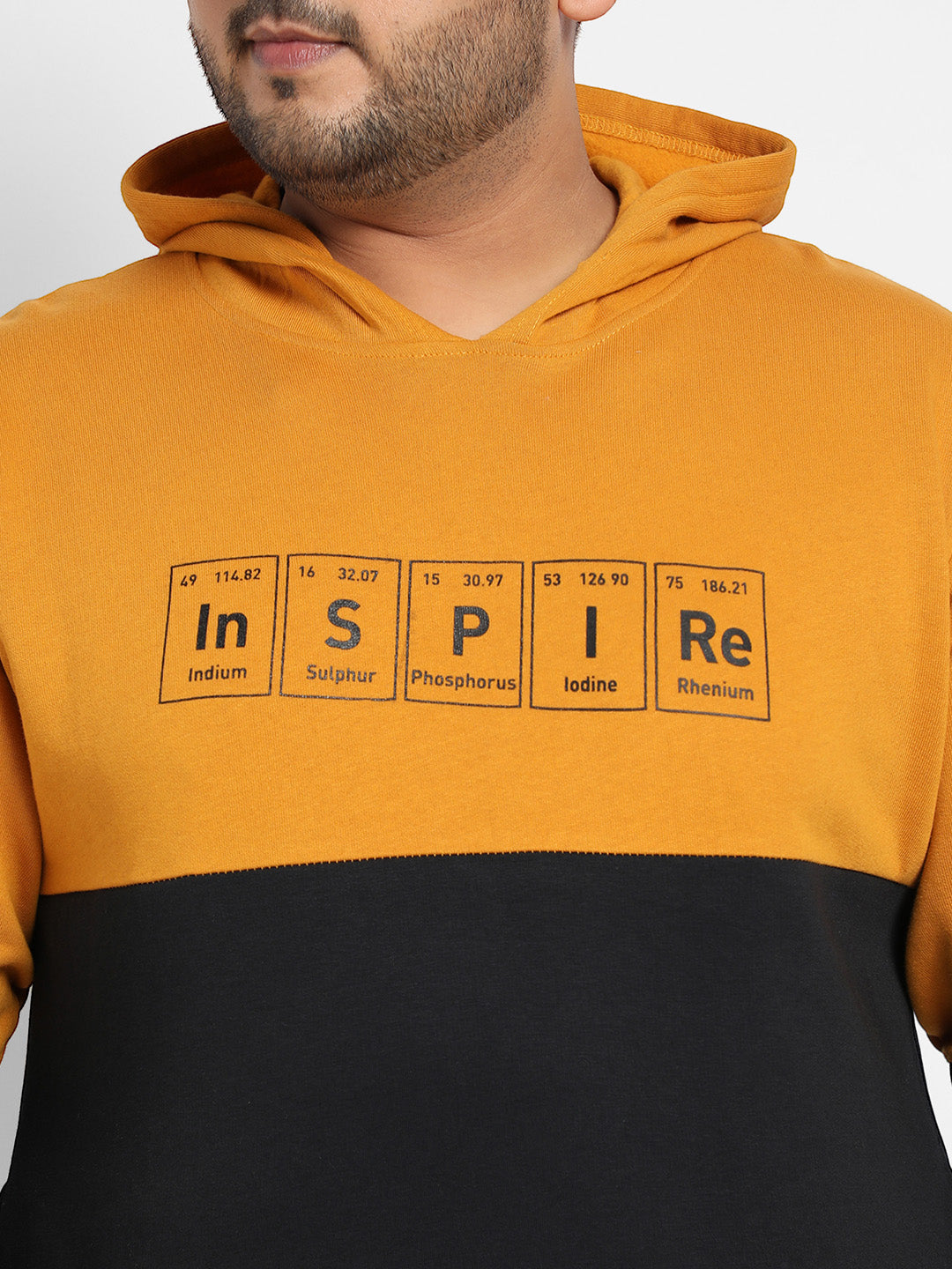 Plus Size Men's Black & Mustard Yellow Inspire Hoodie With Kangaroo Pocket
