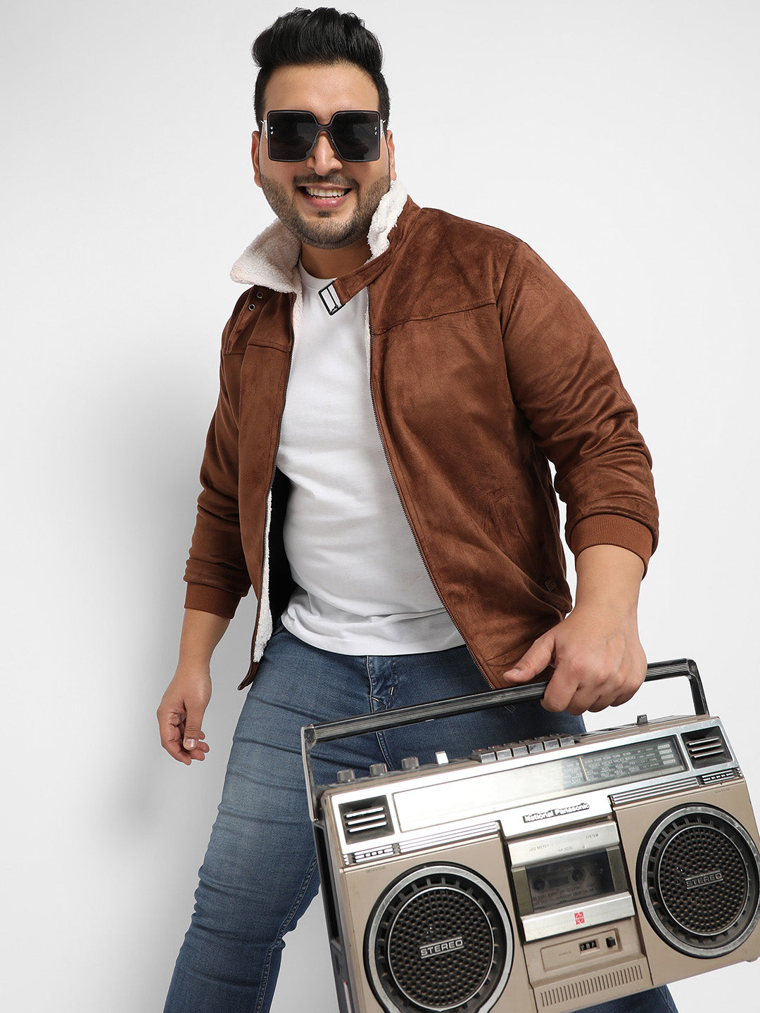 Brown Zip-Front Jacket With Fleece Detail