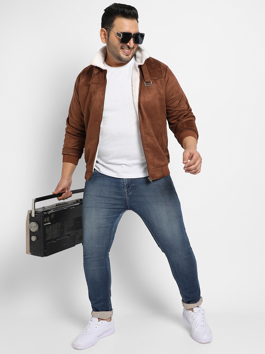 Brown Zip-Front Jacket With Fleece Detail