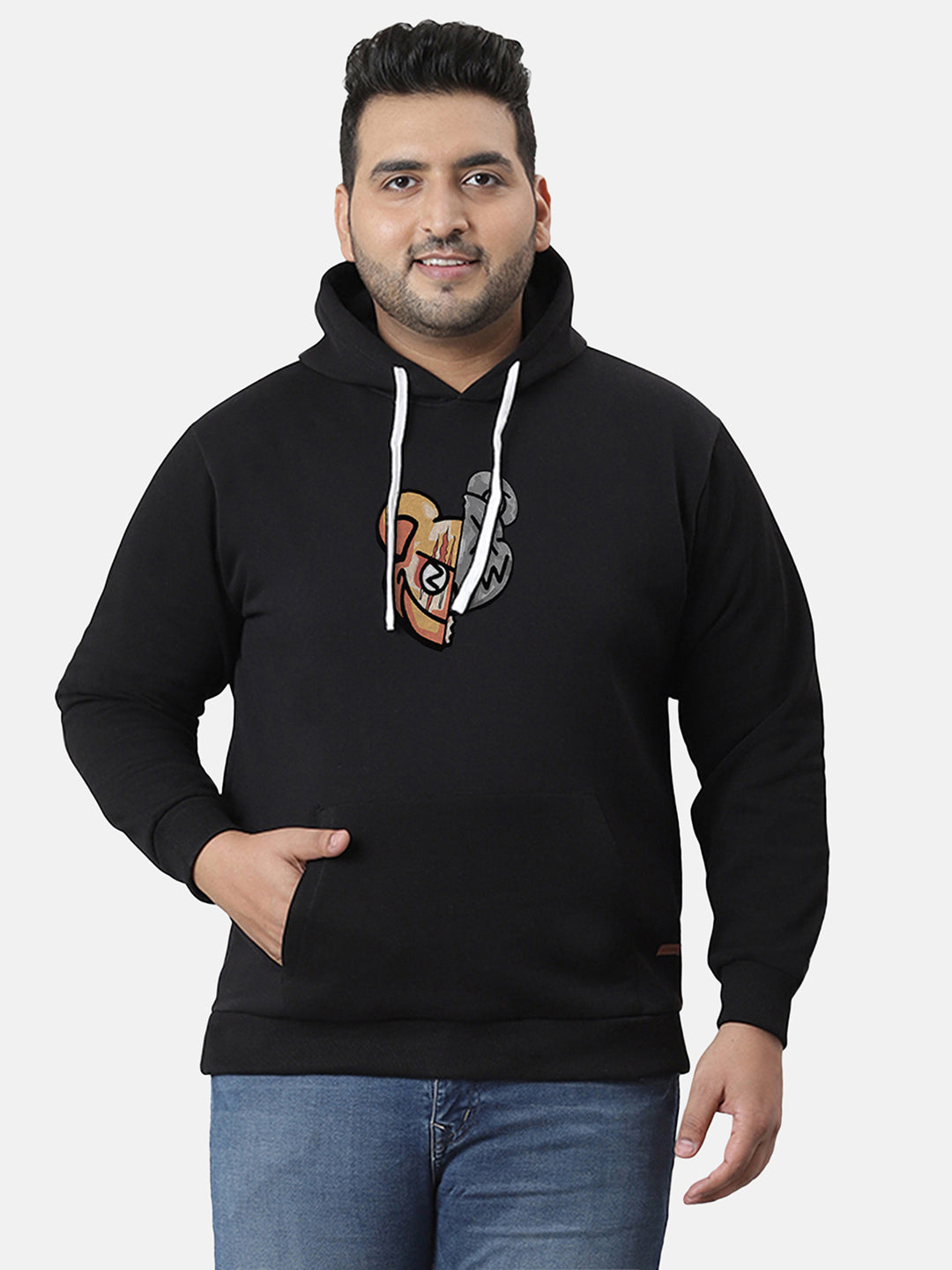 Jet Black Contrast Face Hoodie