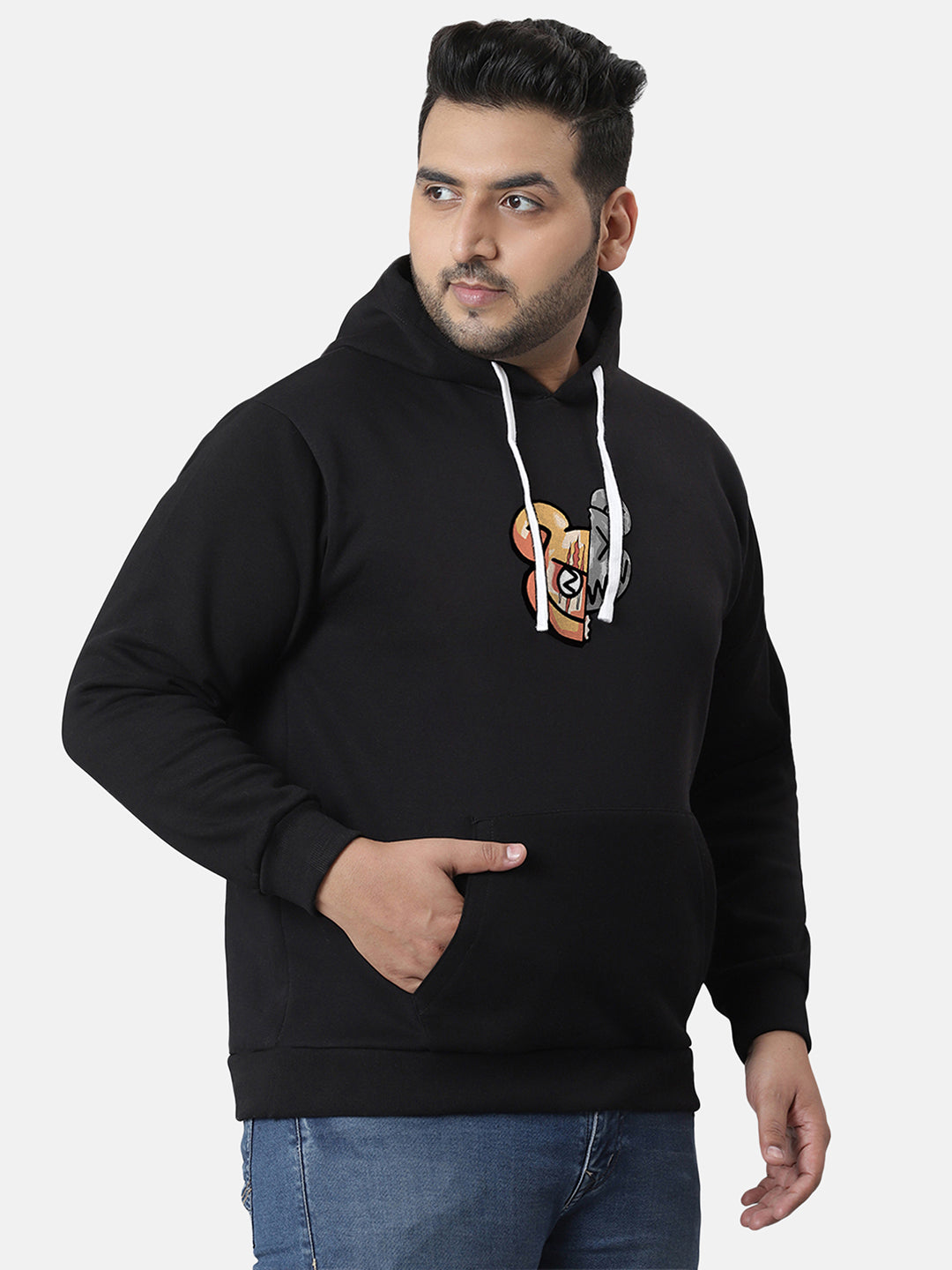 Jet Black Contrast Face Hoodie