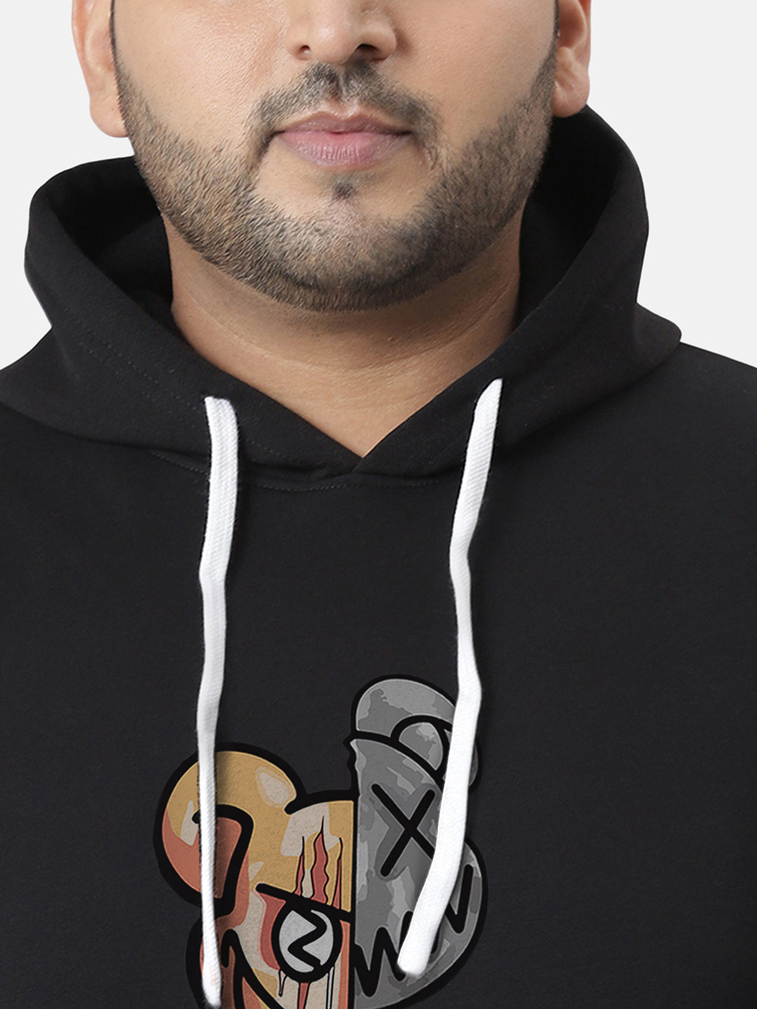Plus Size Men's Jet Black Contrast Face Hoodie