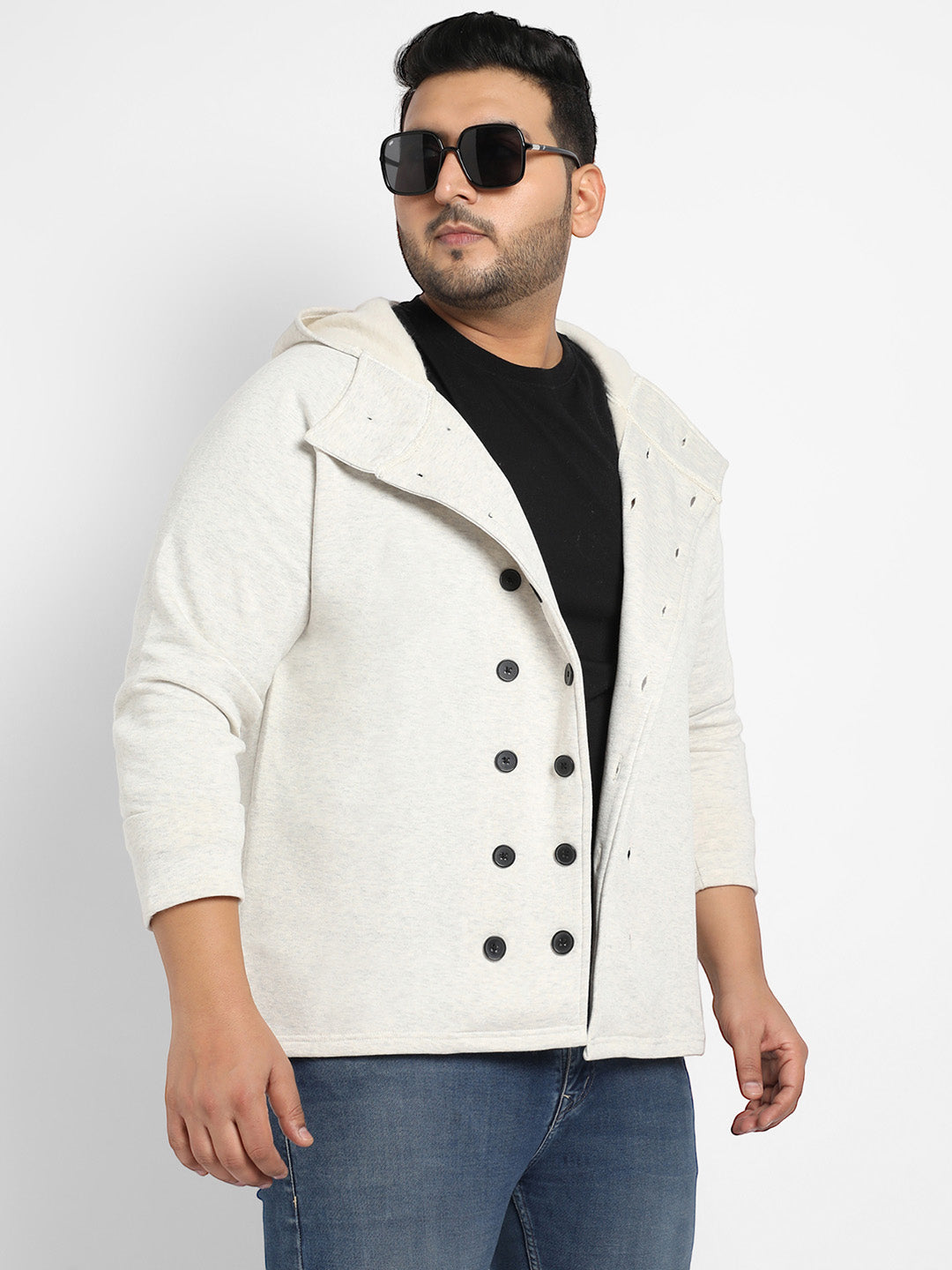 Light Grey Double-Breasted Jacket With Hoodie
