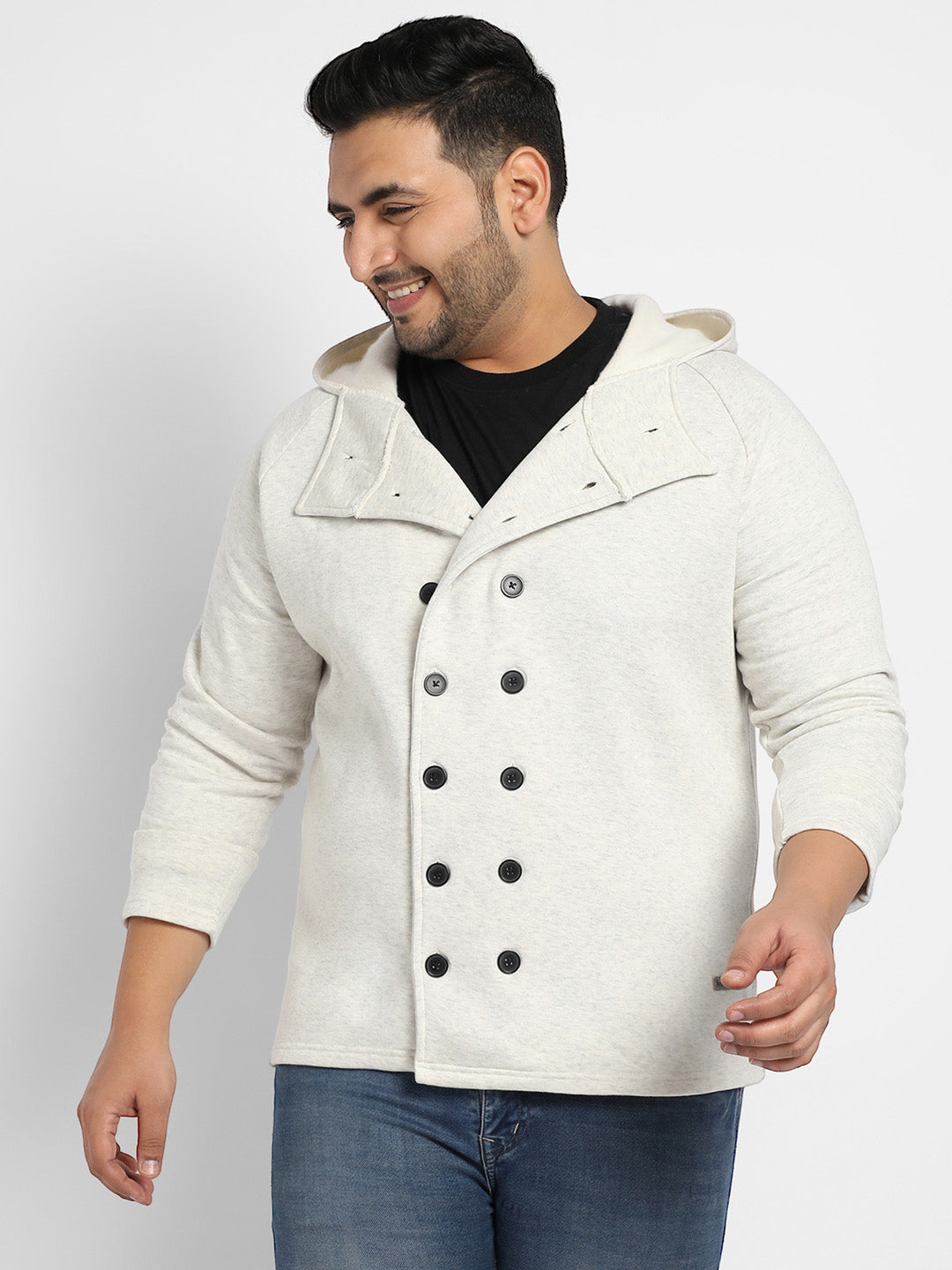 Light Grey Double-Breasted Jacket With Hoodie