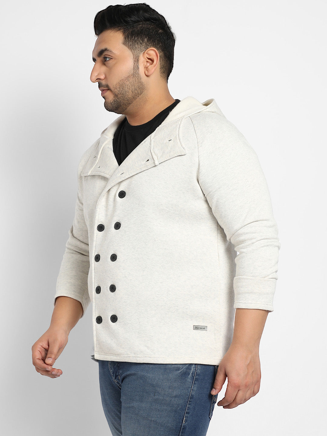 Light Grey Double-Breasted Jacket With Hoodie