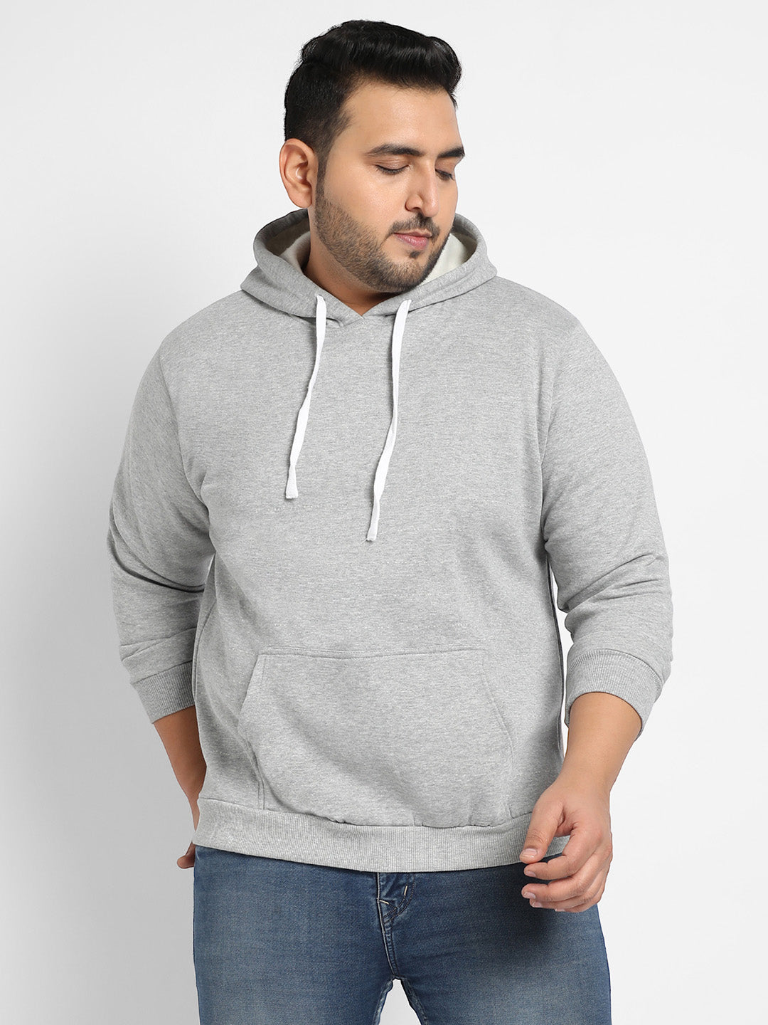 Light Grey Pullover Hoodie With Contrast Drawstring