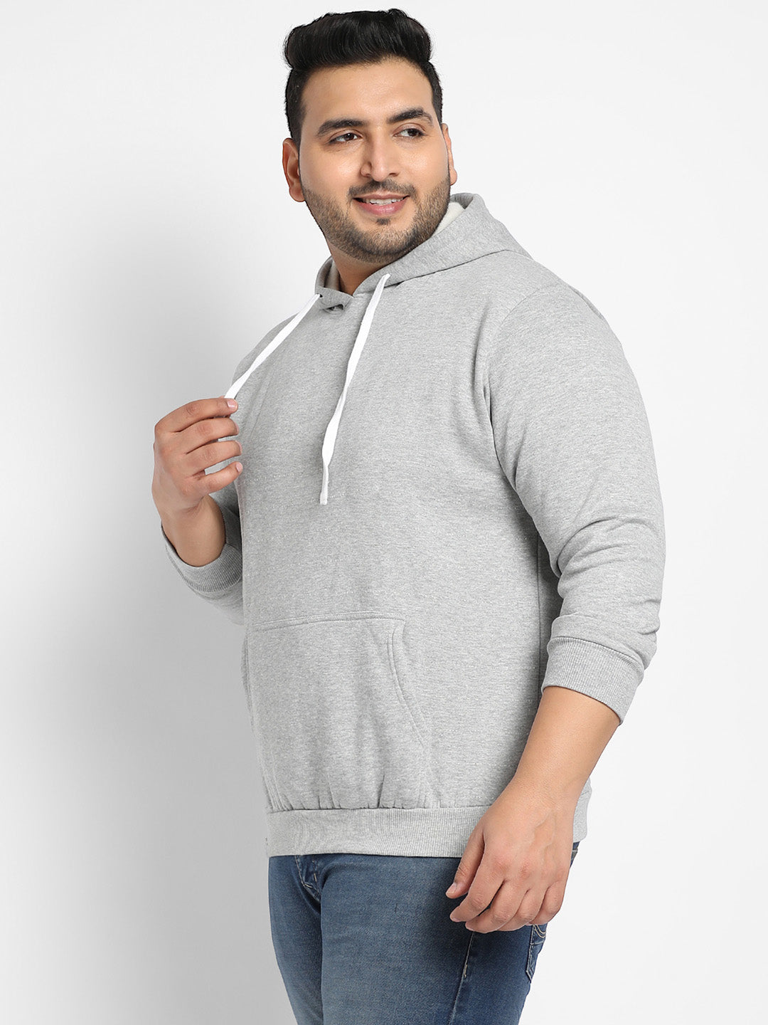 Light Grey Pullover Hoodie With Contrast Drawstring