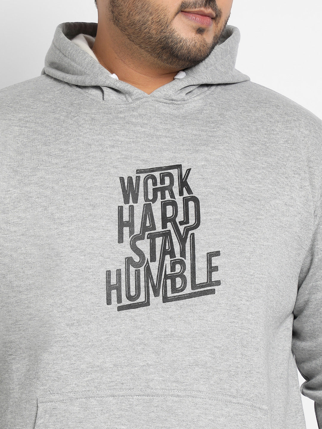 Plus Size Men's Light Grey Work Hard Stay Humble Hoodie