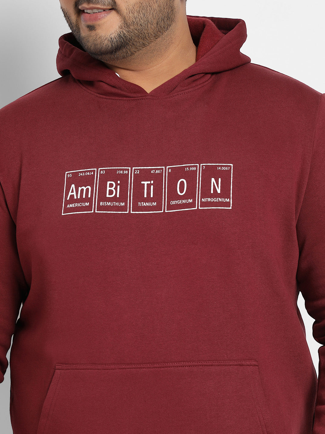 Plus Size Men's Maroon Red Ambition Hoodie With Kangaroo Pocket