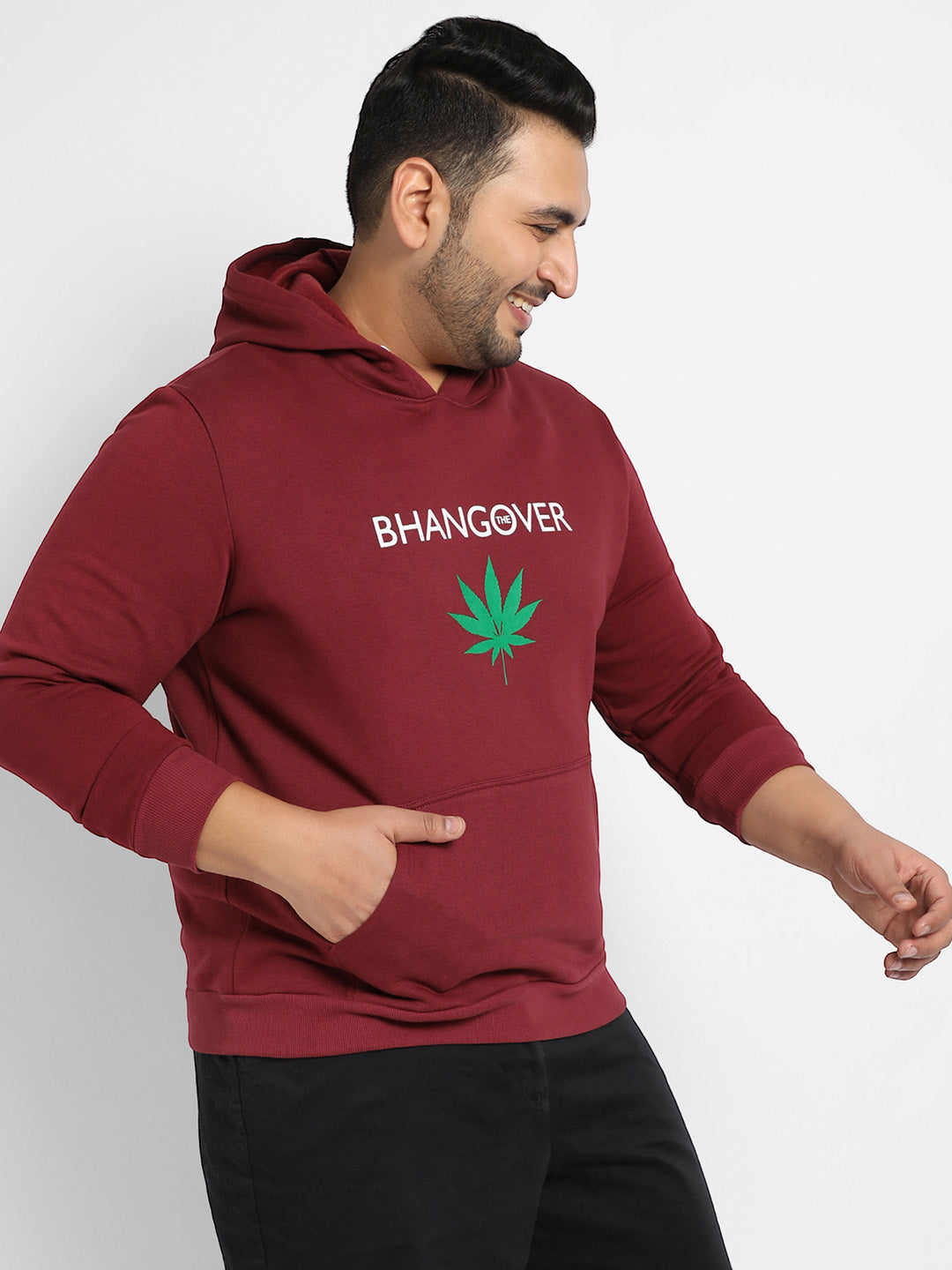 Maroon Red Bhangover Hoodie With Kangaroo Pocket