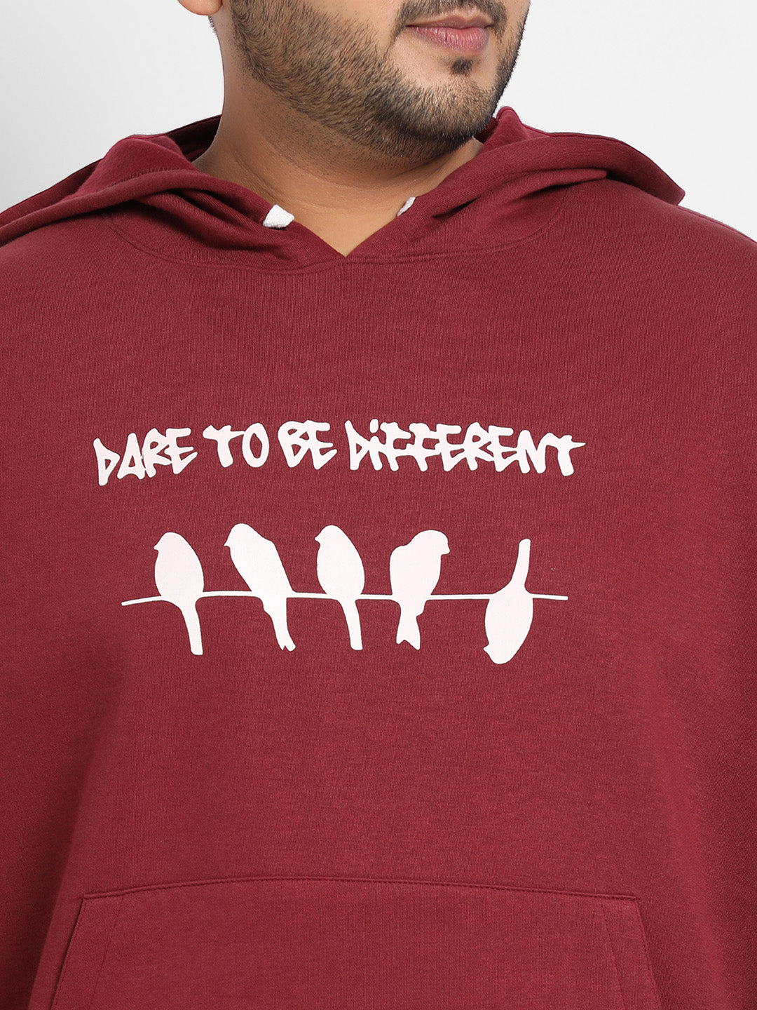 Plus Size Men's Maroon Red Dare To Be Different Hoodie With Kangaroo Pocket