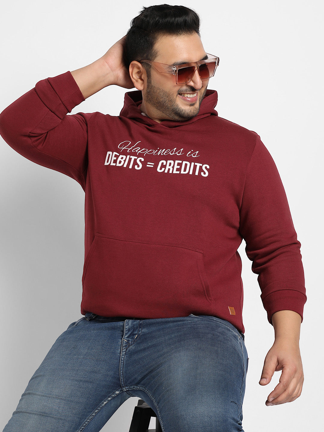 Maroon Red Happiness Is Hoodie With Kangaroo Pocket
