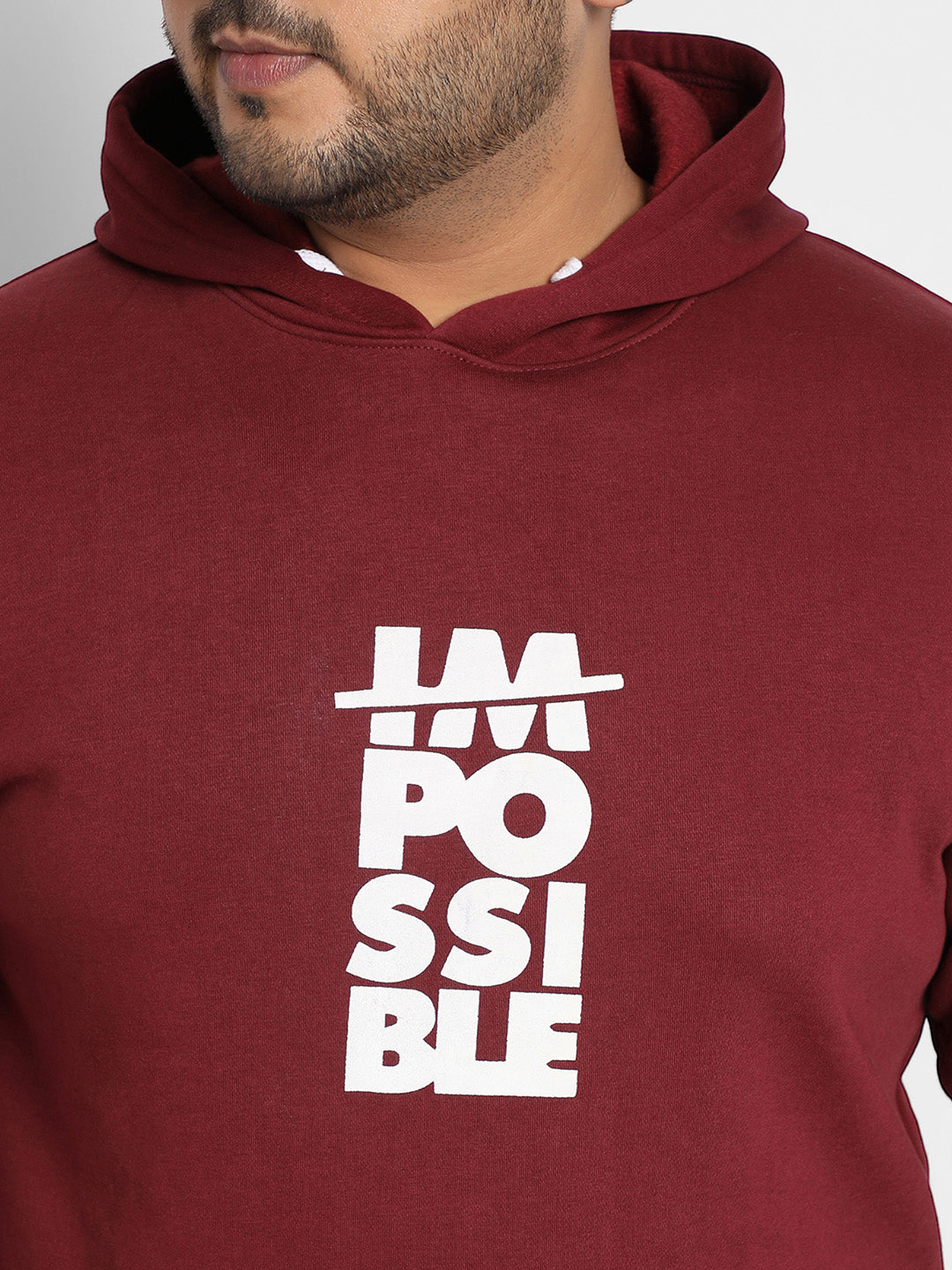 Plus Size Men's Maroon Red Impossible Hoodie With Kangaroo Pocket