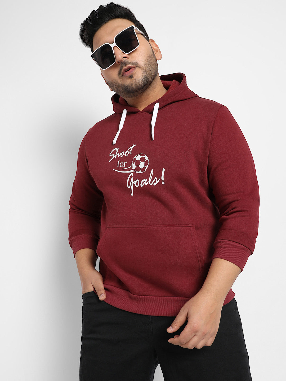 Maroon Red Shoot For Goals Hoodie With Kangaroo Pocket