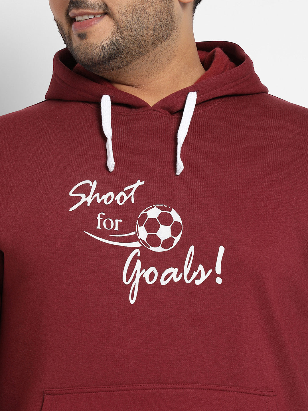 Plus Size Men's Maroon Red Shoot For Goals Hoodie With Kangaroo Pocket