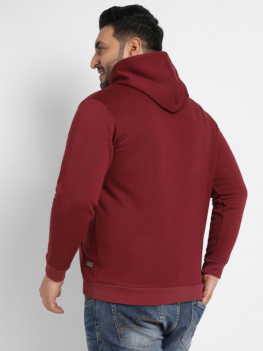 Maroon Red Zip-Front Hoodie With Contrast Drawstring