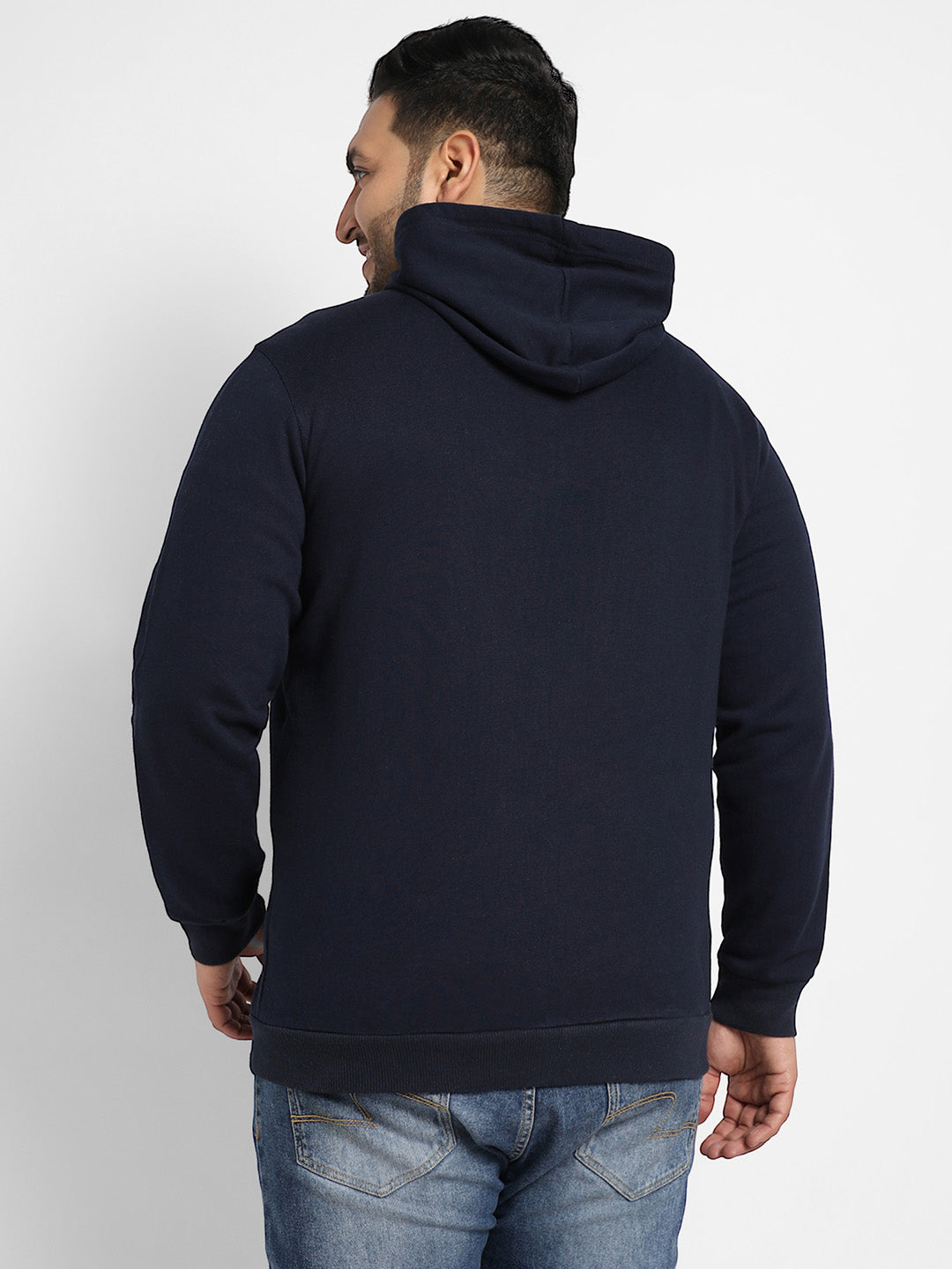 Navy Blue Zip-Front Impossible Hoodie With Contrast Drawstring