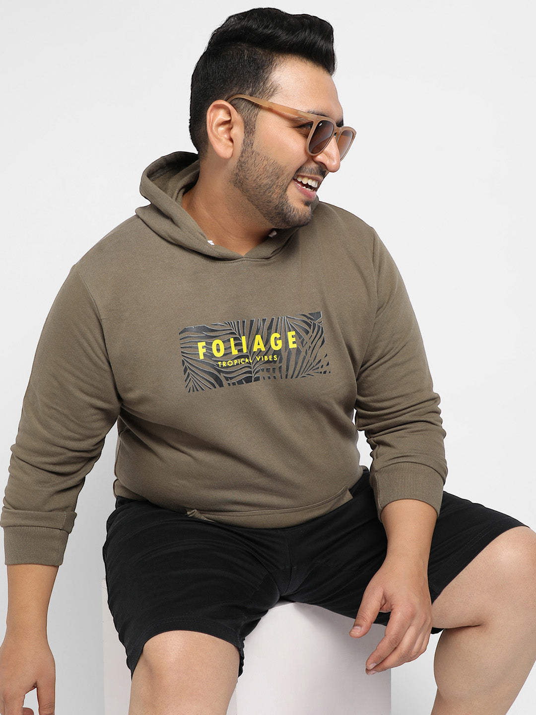 Olive Green Foliage Hoodie With Kangaroo Pocket