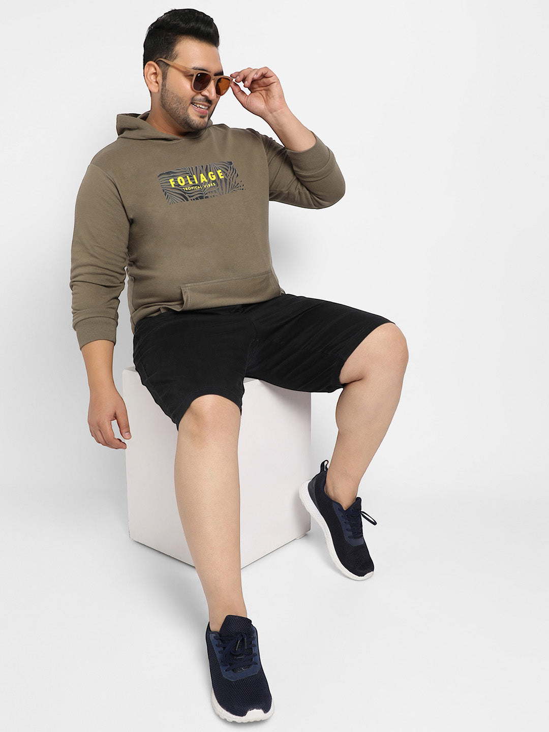 Olive Green Foliage Hoodie With Kangaroo Pocket