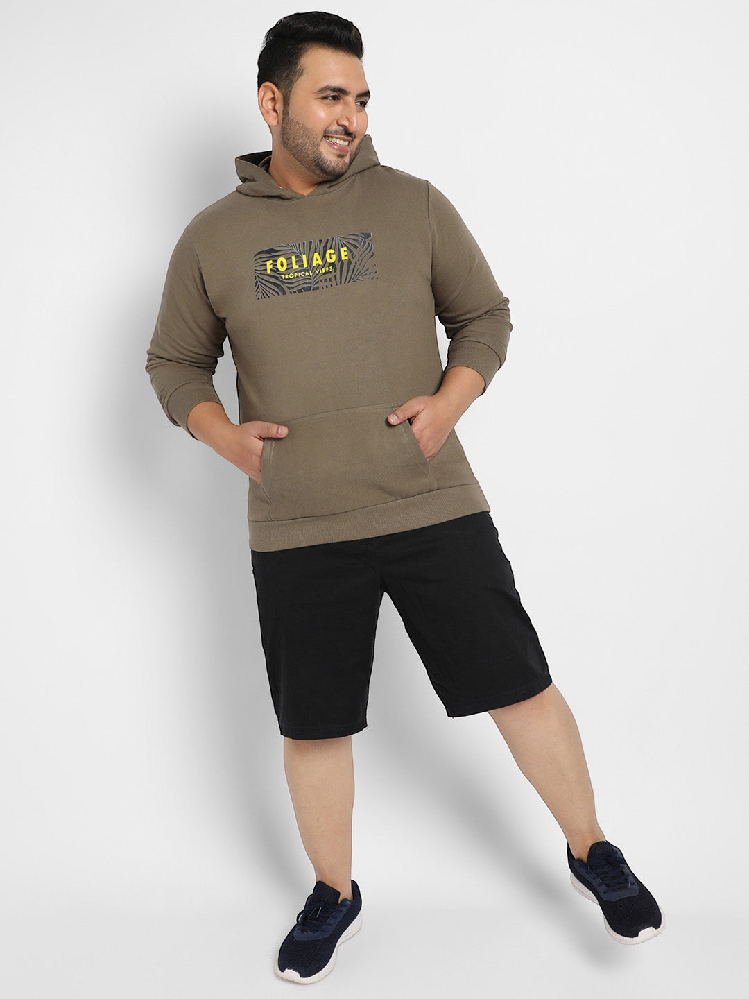 Olive Green Foliage Hoodie With Kangaroo Pocket