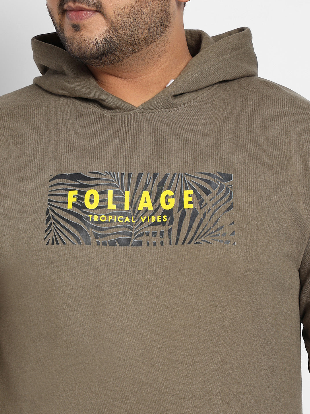 Plus Size Men's Olive Green Foliage Hoodie With Kangaroo Pocket