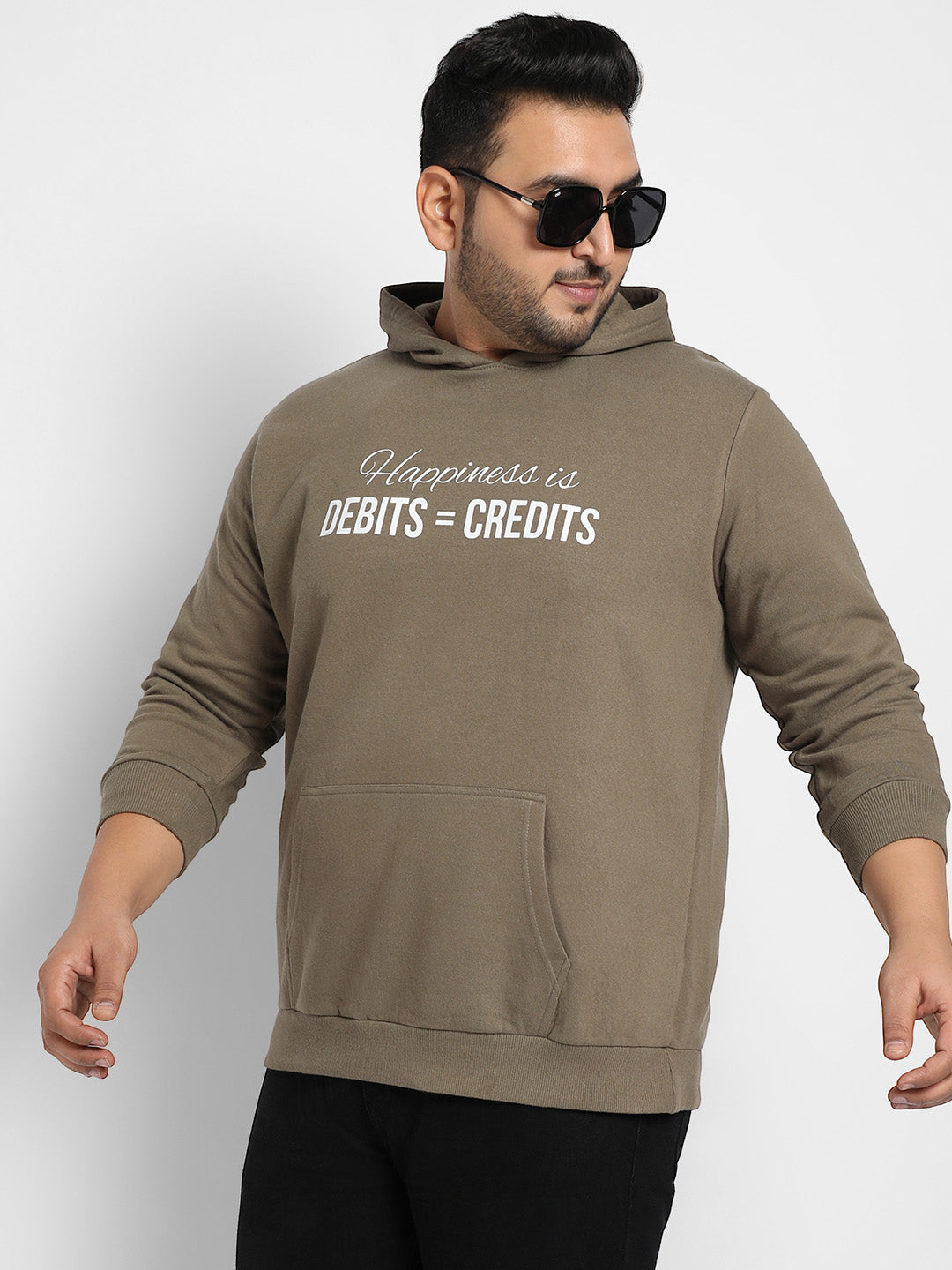 Olive Green Happiness Is Hoodie With Kangaroo Pocket