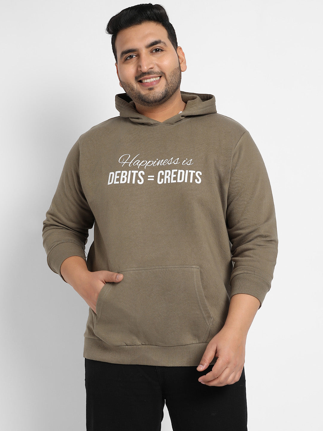 Olive Green Happiness Is Hoodie With Kangaroo Pocket