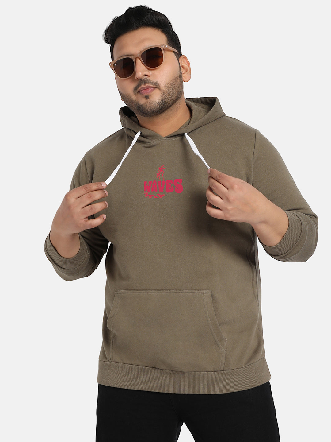 Olive Green Happy Waves Hoodie