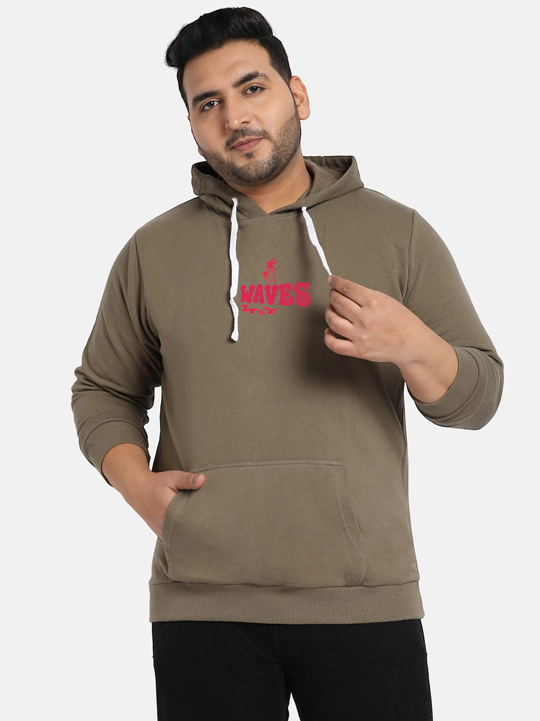 Olive Green Happy Waves Hoodie