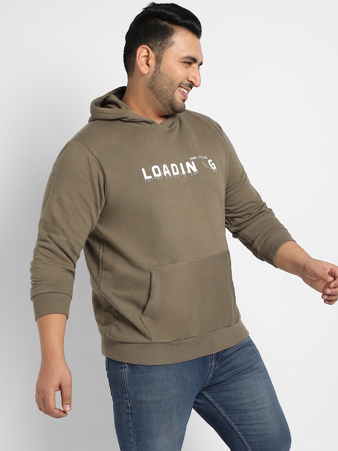 Olive Green Loading Hoodie With Kangaroo Pocket