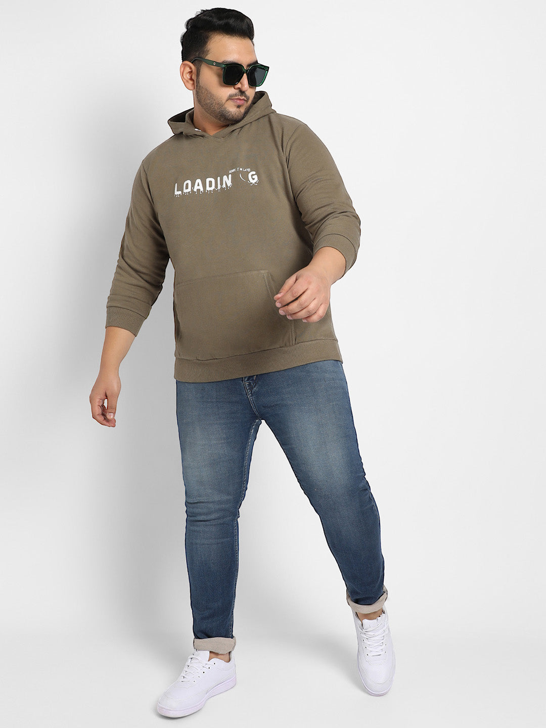 Olive Green Loading Hoodie With Kangaroo Pocket