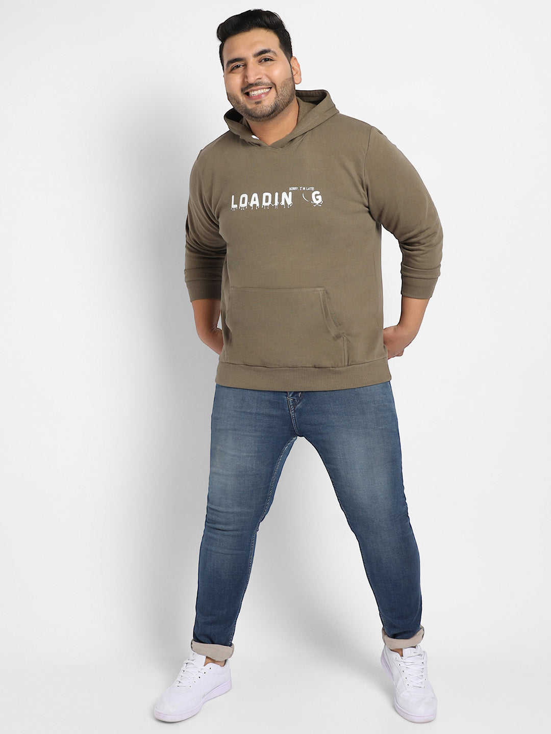 Olive Green Loading Hoodie With Kangaroo Pocket