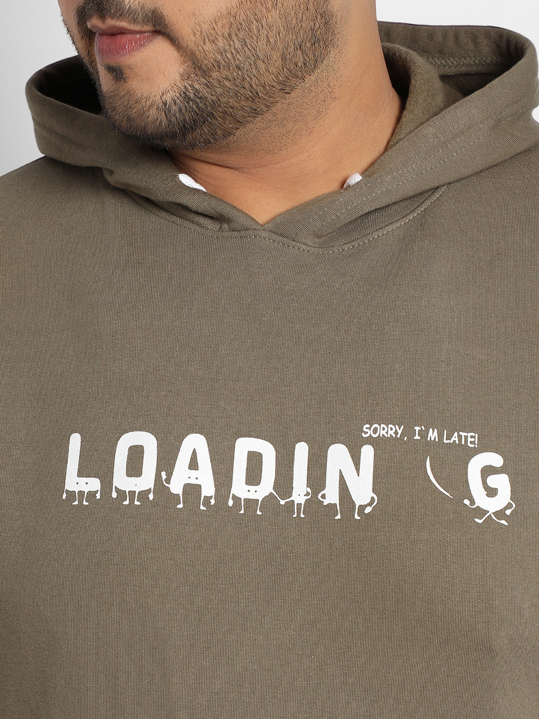 Plus Size Men's Olive Green Loading Hoodie With Kangaroo Pocket