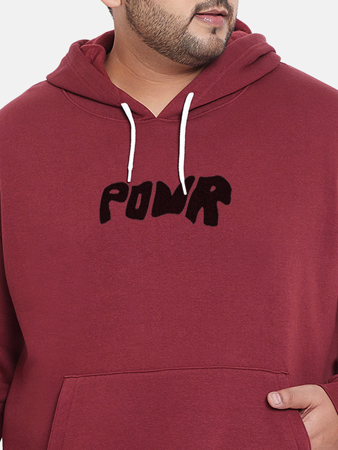 Plus Size Men's Wine Red Contrast Power Hoodie