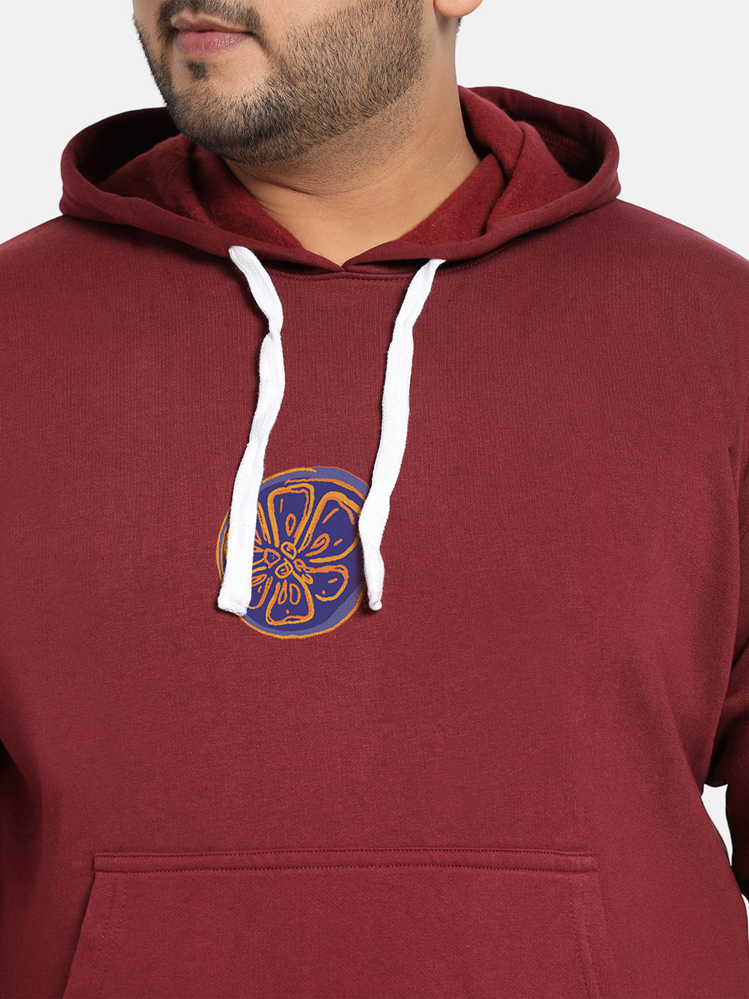Plus Size Men's Wine Red Orange Mouth Hoodie