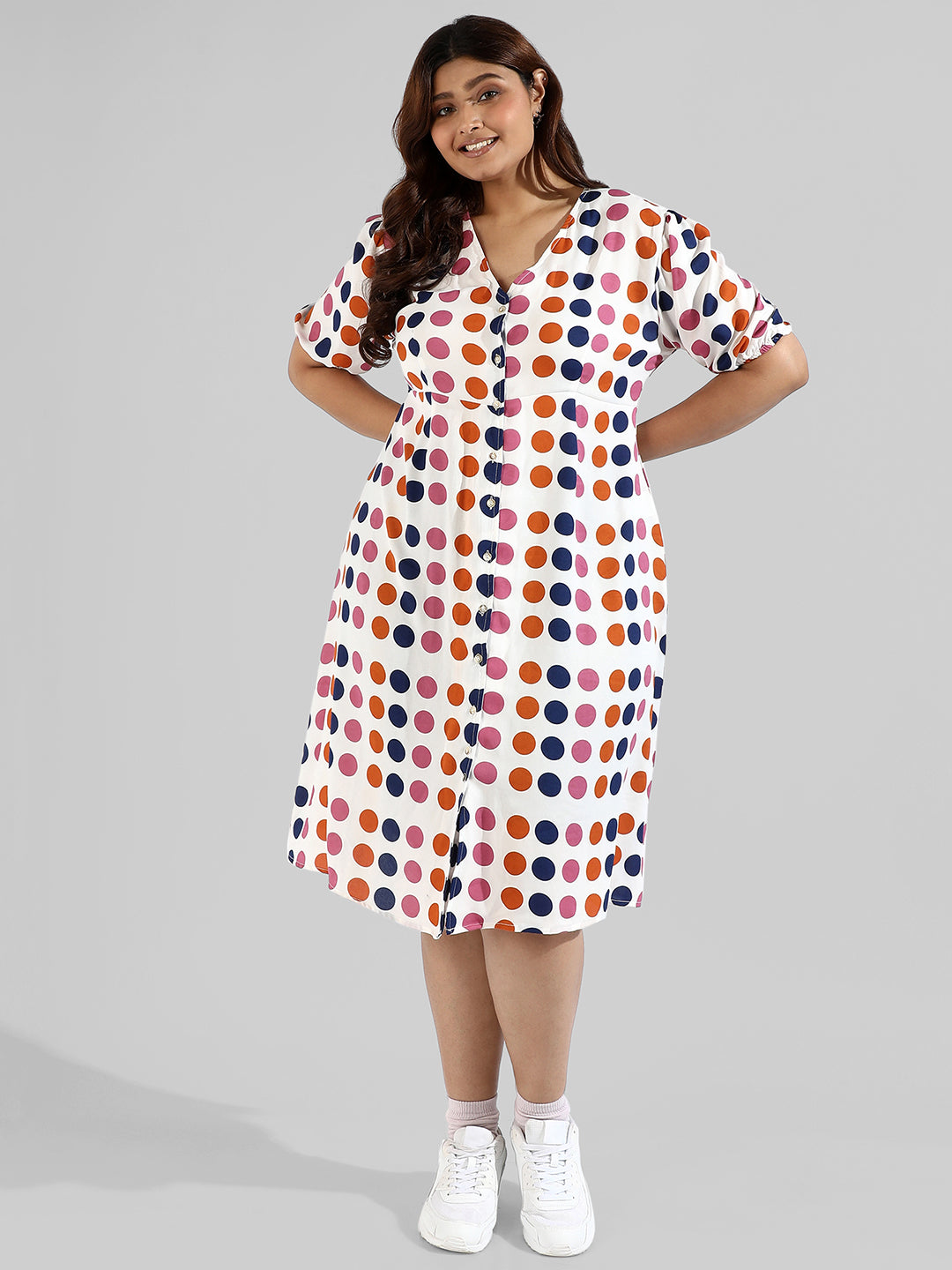 Polka Dot'S Design, Button Stylish Casual Dresses