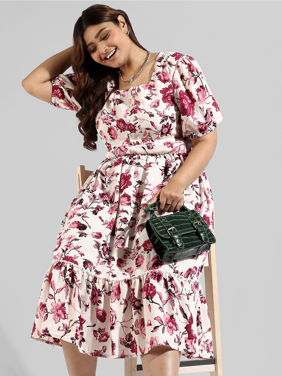Floral Design, Button Stylish Casual Dresses