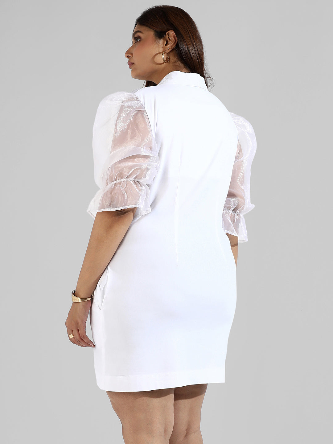 Solid Net Sleeve Stylish Casual Dresses