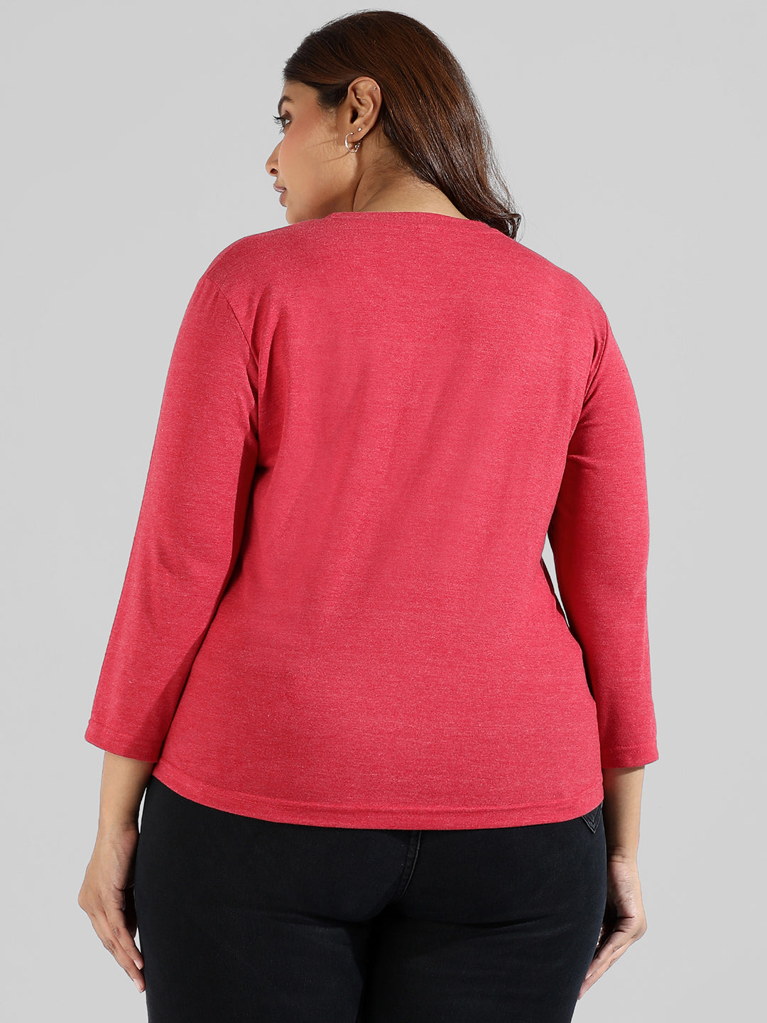 Solid Stylish Quarter Sleeve Round Neck Top