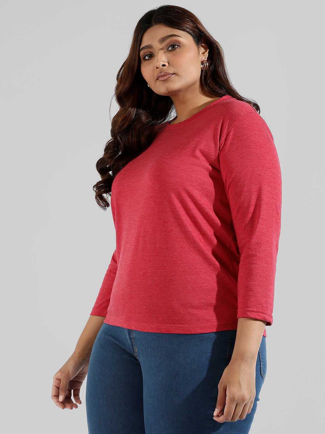 Solid Stylish Quarter Sleeve Round Neck Top