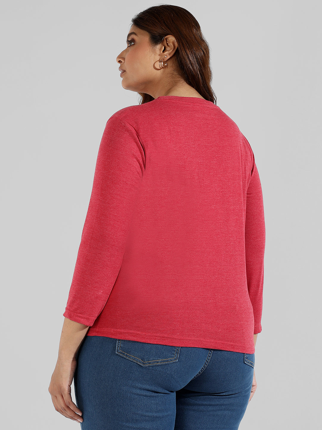 Solid Stylish Quarter Sleeve Round Neck Top