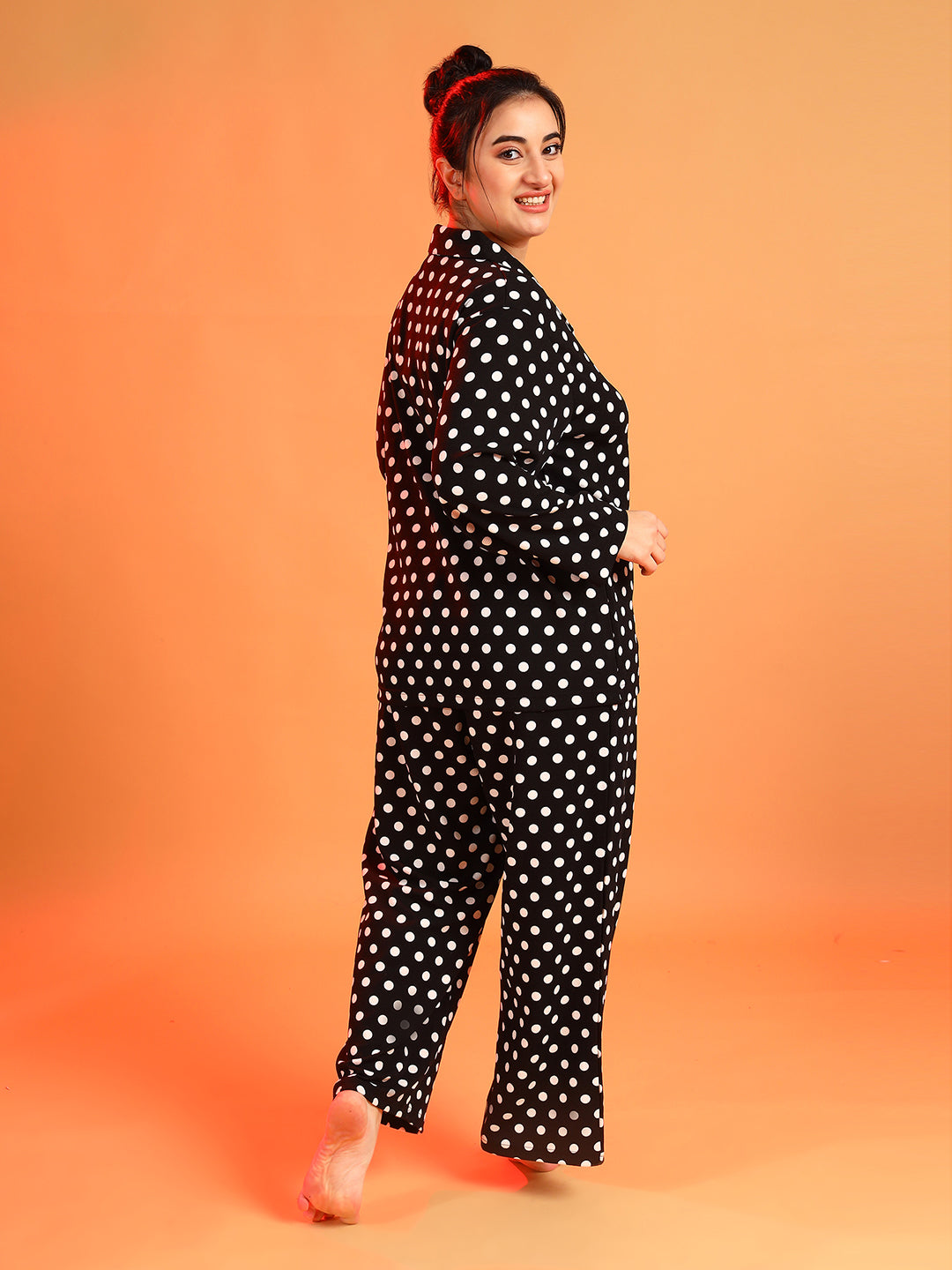 PLUS SIZE WOMEN POLKA DOTS NIGHT SUIT